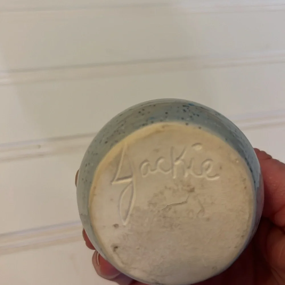 Bud Vase small handmade Pottery Vase signed spackled Blue
